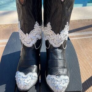 Old West Black and White Heeled Wedding Boots